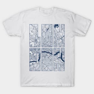 London, England City Map Typography - Coastal T-Shirt